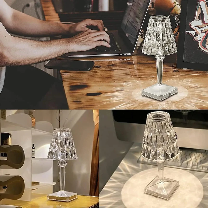 Draadloze LED Tafellamp met Kristalgeslepen Finish Transparant Oplaadbaar | Sansoti