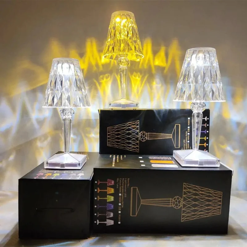 Draadloze LED Tafellamp met Kristalgeslepen Finish Transparant Oplaadbaar | Sansoti