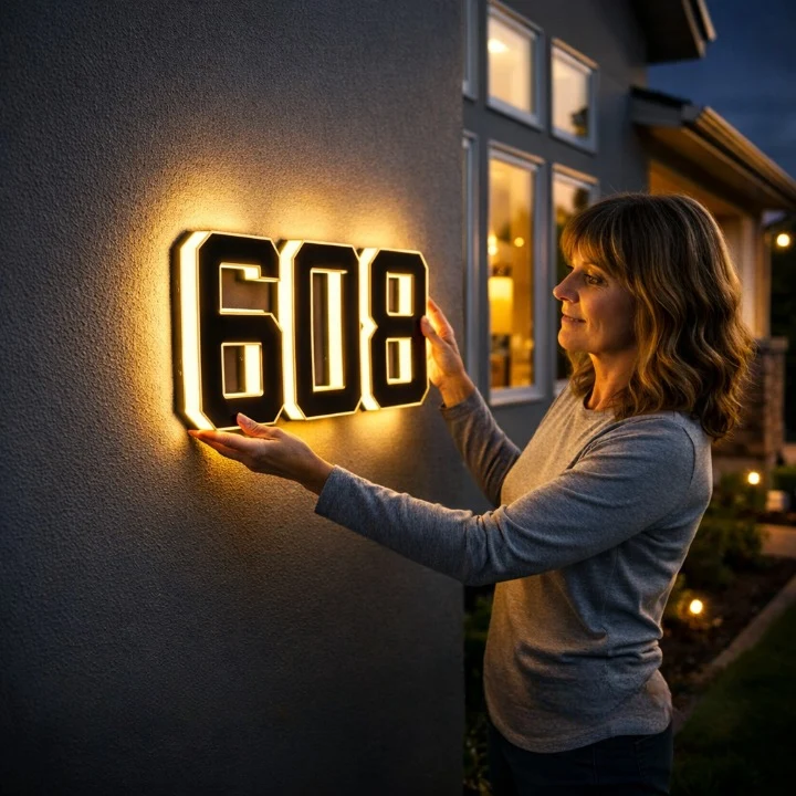 Verlicht Huisnummerbord op Zonne-energie met Automatische LED-Verlichting bij Schemering | Sansoti