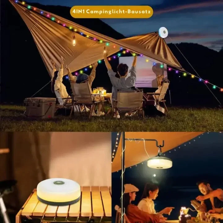 4-in-1 Multifunctionele Campinglamp USB Oplaadbaar met RGB Lichtslinger en Powerbank Functie Magnetisch | Sansoti