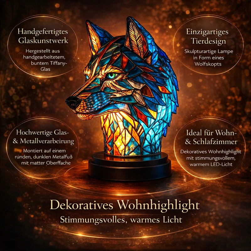 Decoratieve Tafelverlichting met Gekleurd Glasmozaïek – Wolf, Schildpad, Leeuw, Olifant – Sfeervolle Tafellamp 15cm | Sansoti