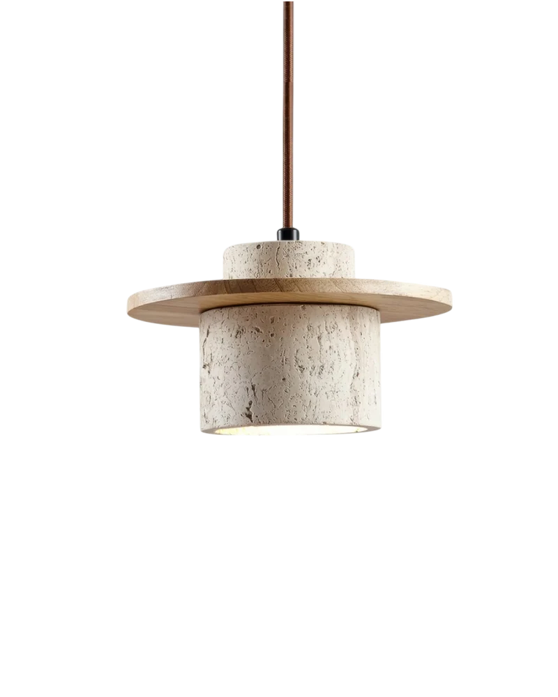 Hanglamp natuursteen travertijn met walnoot accent modern design | Sansoti