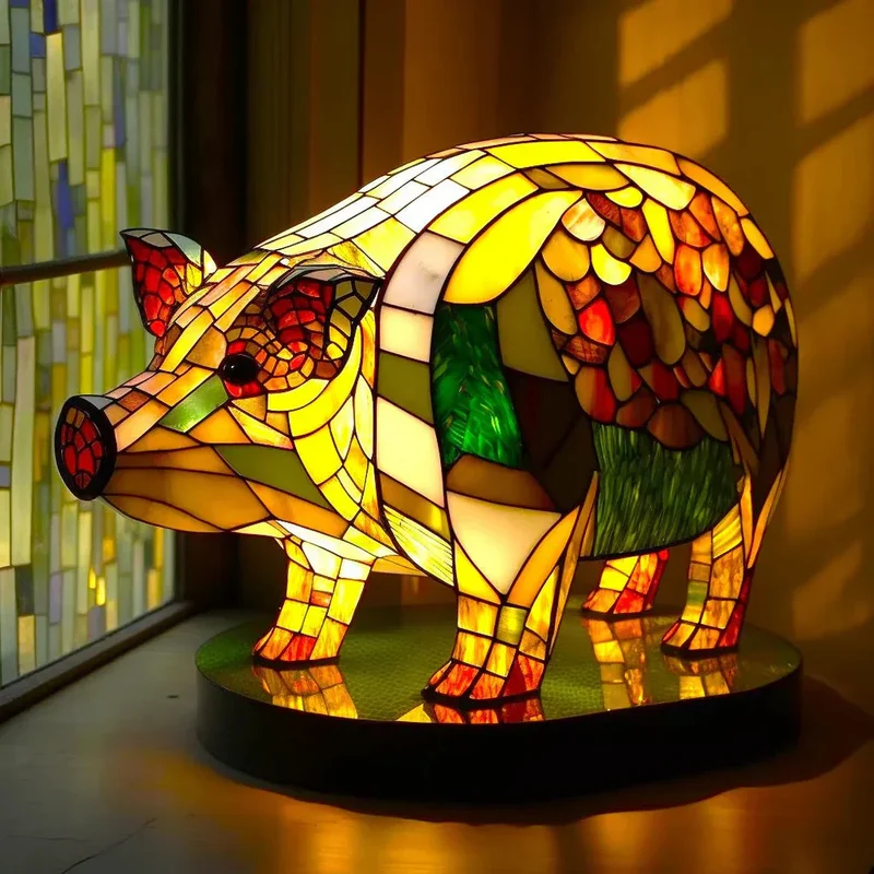 Decoratieve Tafellamp met Dierenprint Gebrandschilderd Glas Effect 15cm Warm Sfeerlicht voor Woonkamer Slaapkamer Nachtkastje | Sansoti