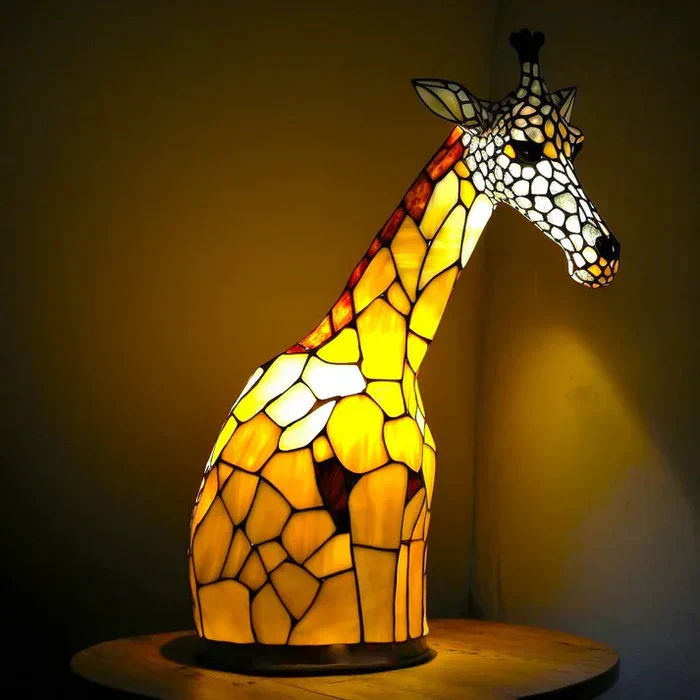 Decoratieve Tafellamp met Dierenprint Gebrandschilderd Glas Effect 15cm Warm Sfeerlicht voor Woonkamer Slaapkamer Nachtkastje | Sansoti
