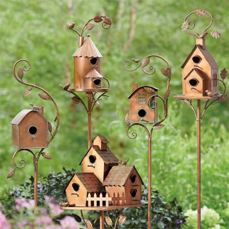 Metalen Vogelhuisje op Tuinsteker met Artistiek Design voor Tuin Terras Balkon | Sansoti