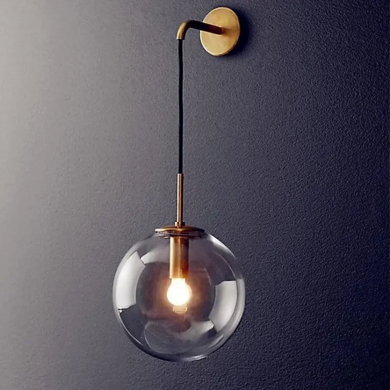 Wandlamp Bol Glas Aluminium E27 5W Industrieel Goud Zwart Woonkamer Slaapkamer Hal | Sansoti