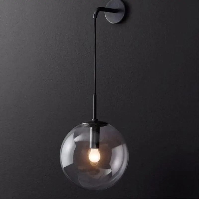 Wandlamp Bol Glas Aluminium E27 5W Industrieel Goud Zwart Woonkamer Slaapkamer Hal | Sansoti
