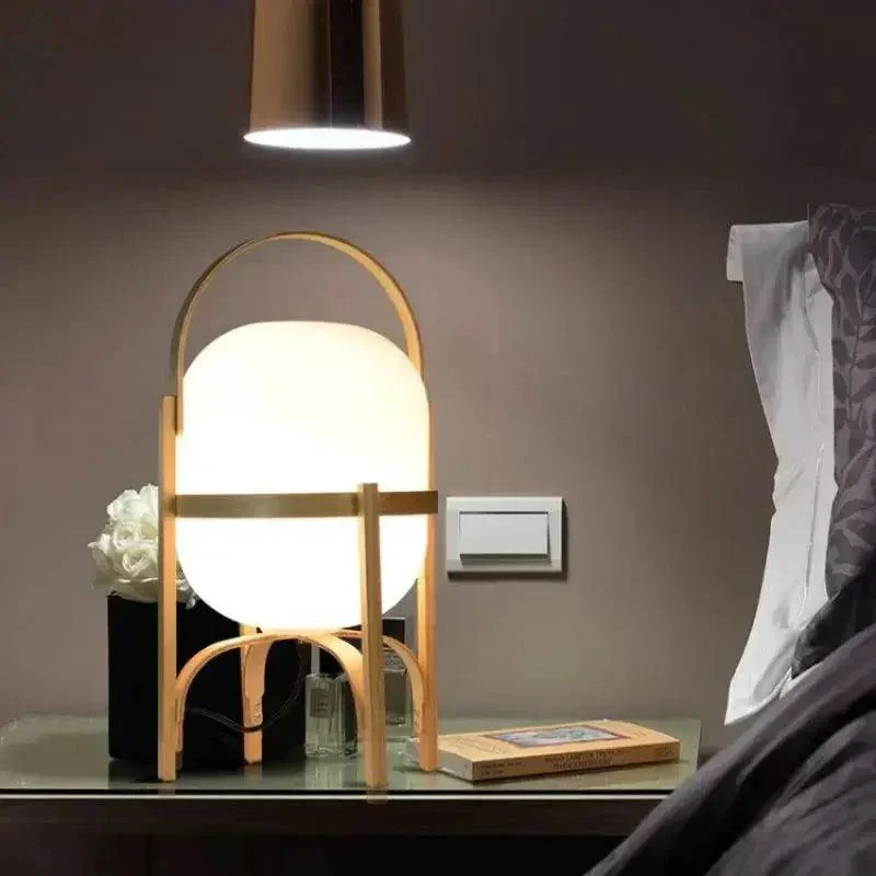 Tafellamp Hout Opaal Glas Naturel 3 Maten Woonkamer Slaapkamer Sfeerverlichting Staande Lamp Japandi Scandinavisch | Sansoti