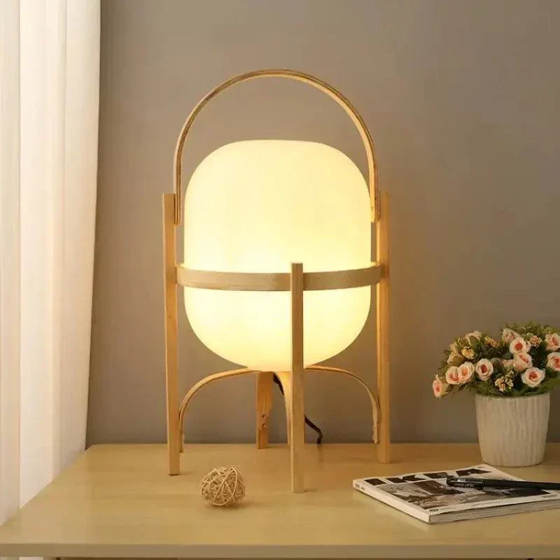Tafellamp Hout Opaal Glas Naturel 3 Maten Woonkamer Slaapkamer Sfeerverlichting Staande Lamp Japandi Scandinavisch | Sansoti