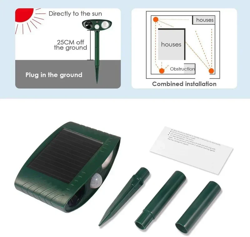 Ultrasonische Dierenverjager Tuin Solar PIR Sensor 110° 18-40 kHz Herten Vossen Katten Honden Vogelverschrikker Bewegingssensor Waterdicht Buiten | Sansoti
