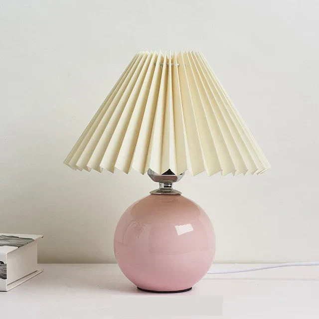 Tafellamp Vintage Met Plooikap E27 Retro Antiek 27cm Nachtkast Lamp | Sansoti