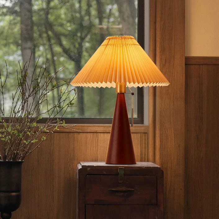 Tafellamp Hout Japans Minimalistisch Geplooide Kap 48cm LED | Sansoti