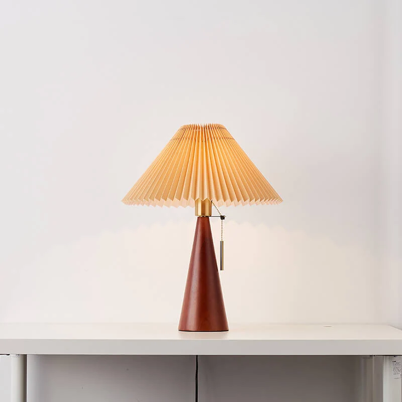 Tafellamp Hout Japans Minimalistisch Geplooide Kap 48cm LED | Sansoti