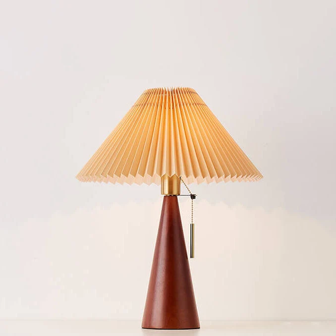 Tafellamp Hout Japans Minimalistisch Geplooide Kap 48cm LED | Sansoti