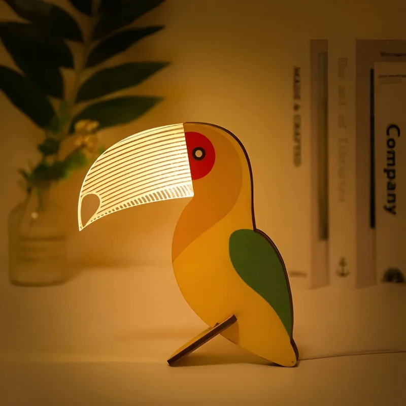 Tafellamp Hout Dier LED Warm Wit Scandinavisch Design USB