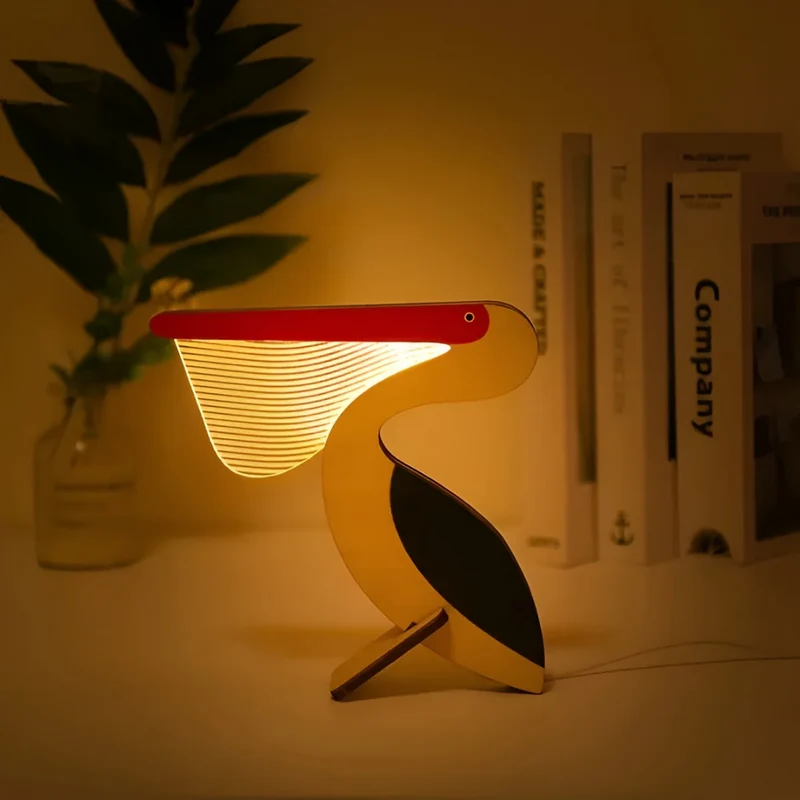 Tafellamp Hout Dier LED Warm Wit Scandinavisch Design USB