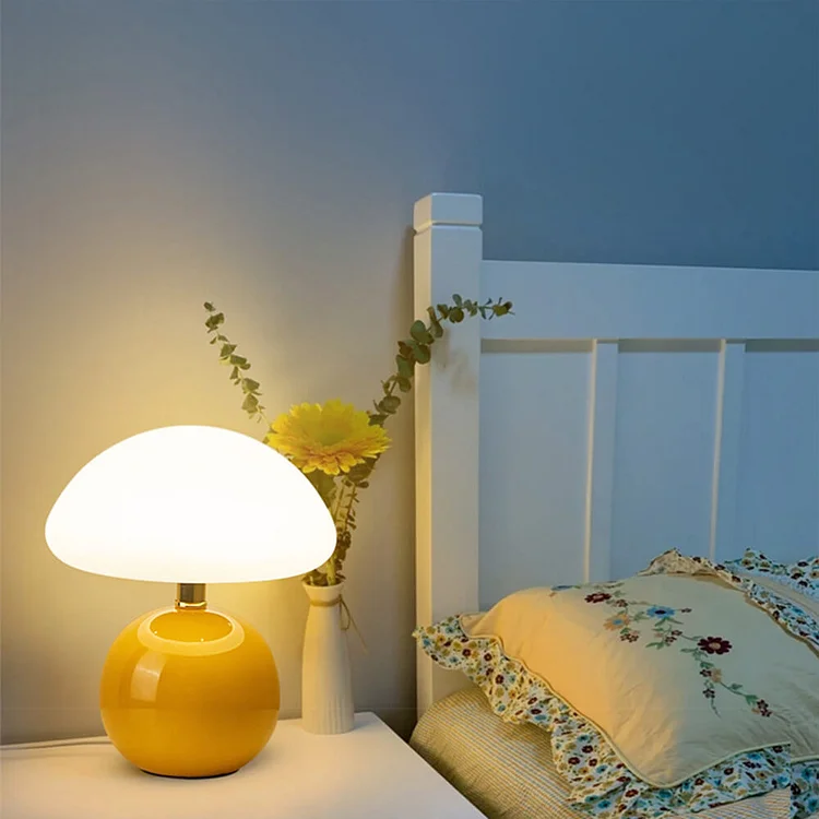 Tafellamp Paddenstoel Crème Keramiek Retro Design Dimbaar LED | Sansoti