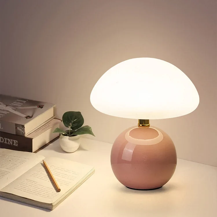Tafellamp Paddenstoel Crème Keramiek Retro Design Dimbaar LED | Sansoti