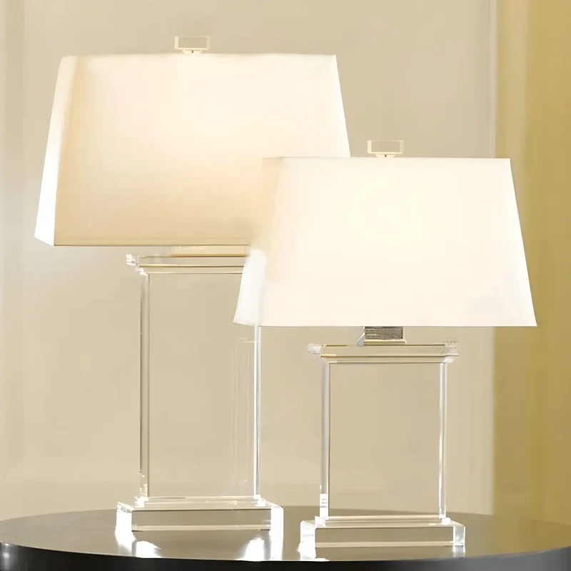 Tafellamp Kristal Rechthoekig Wit Met Stoffen Kap 22 Inch Modern Design | Sansoti
