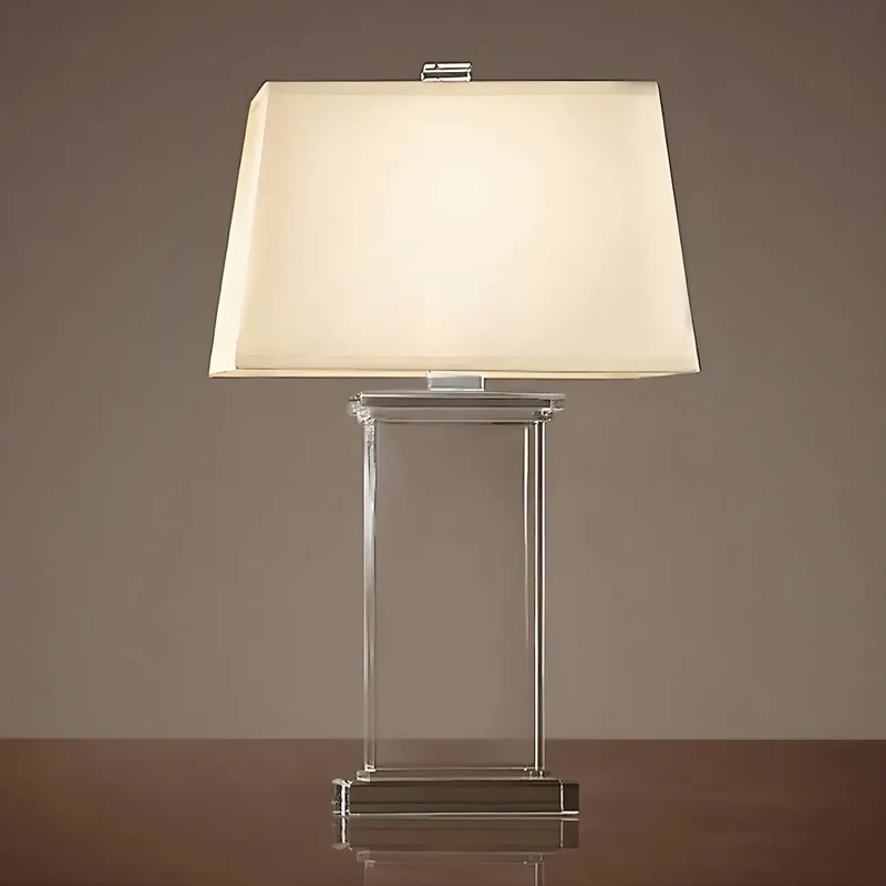 Tafellamp Kristal Rechthoekig Wit Met Stoffen Kap 22 Inch Modern Design | Sansoti