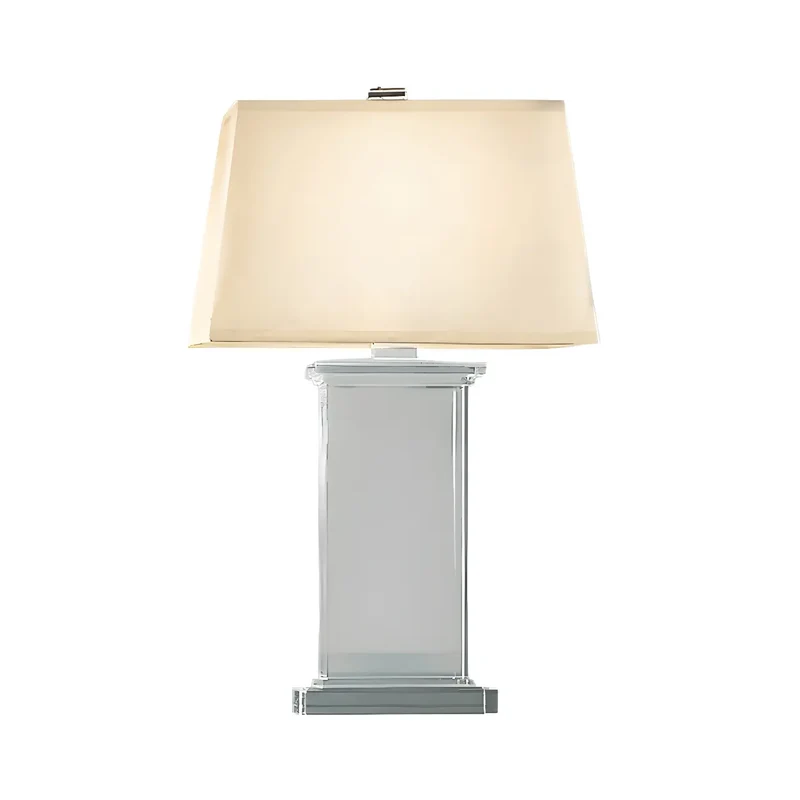 Tafellamp Kristal Rechthoekig Wit Met Stoffen Kap 22 Inch Modern Design | Sansoti