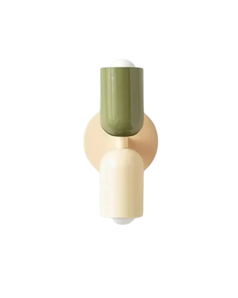 Dubbele Wandlamp met Ronde Lampenkappen – Modern Design in Groen, Beige, Rood of Roze – Sfeerverlichting voor Slaapkamer, Woonkamer en Hal | Sansoti