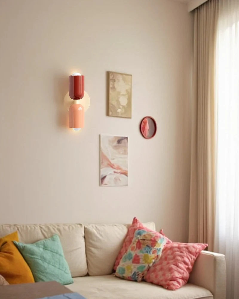 Dubbele Wandlamp met Ronde Lampenkappen – Modern Design in Groen, Beige, Rood of Roze – Sfeerverlichting voor Slaapkamer, Woonkamer en Hal | Sansoti