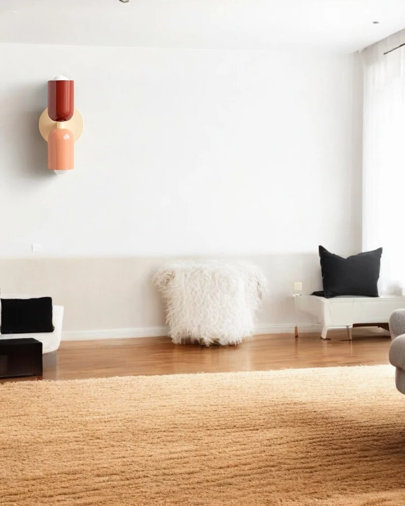 Dubbele Wandlamp met Ronde Lampenkappen – Modern Design in Groen, Beige, Rood of Roze – Sfeerverlichting voor Slaapkamer, Woonkamer en Hal | Sansoti