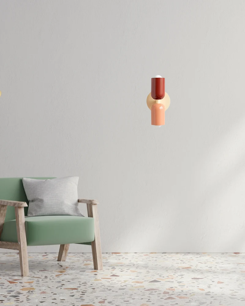 Dubbele Wandlamp met Ronde Lampenkappen – Modern Design in Groen, Beige, Rood of Roze – Sfeerverlichting voor Slaapkamer, Woonkamer en Hal | Sansoti