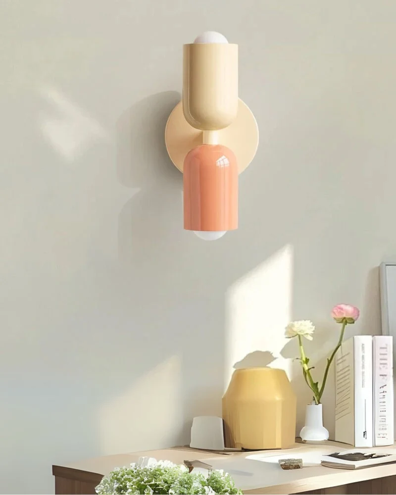 Dubbele Wandlamp met Ronde Lampenkappen – Modern Design in Groen, Beige, Rood of Roze – Sfeerverlichting voor Slaapkamer, Woonkamer en Hal | Sansoti