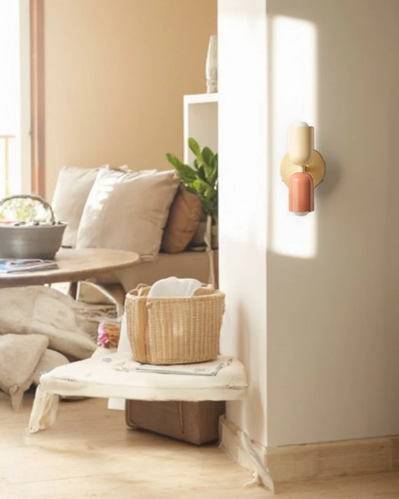 Dubbele Wandlamp met Ronde Lampenkappen – Modern Design in Groen, Beige, Rood of Roze – Sfeerverlichting voor Slaapkamer, Woonkamer en Hal | Sansoti