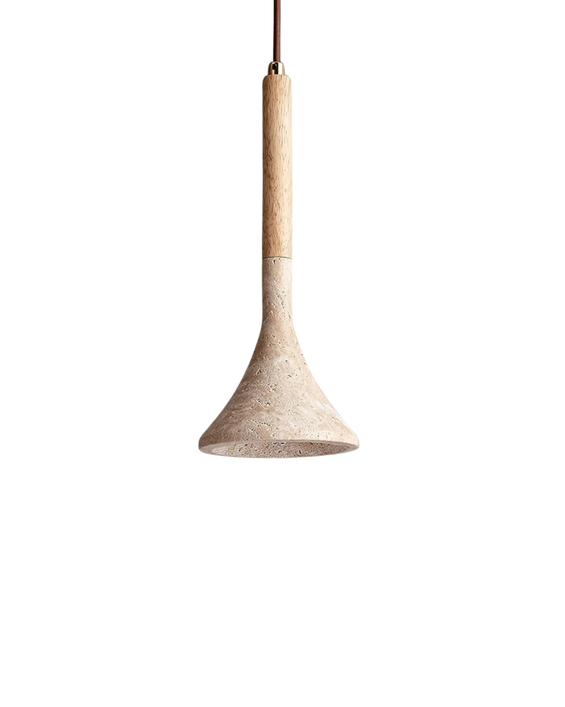 Travertijn Hanglamp met Walnoot Hout – Natuursteen Eetkamerlamp Warm Licht Scandinavisch Interieur | Sansoti