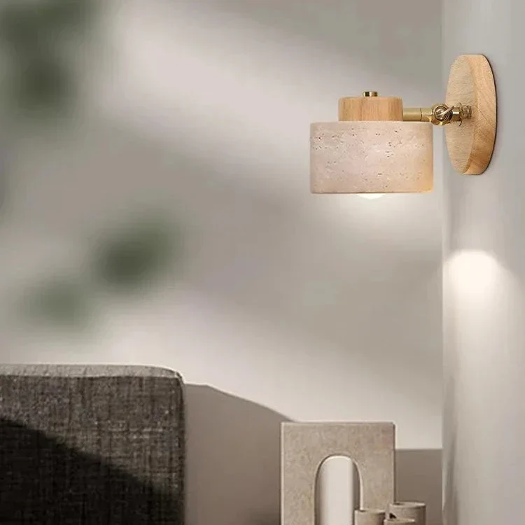 Wandlamp Travertin Steen LED E27 3000K Japandi Compact Rond | Sansoti