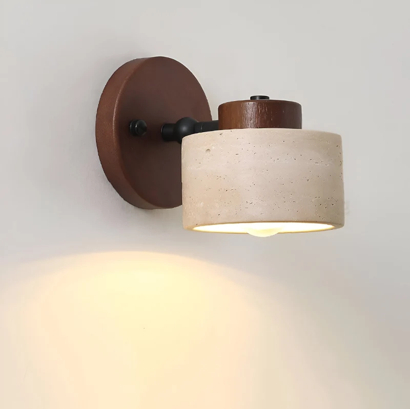 Wandlamp Travertin Steen LED E27 3000K Japandi Compact Rond | Sansoti