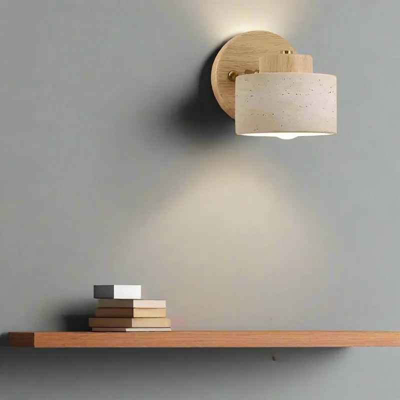 Wandlamp Travertin Steen LED E27 3000K Japandi Compact Rond | Sansoti