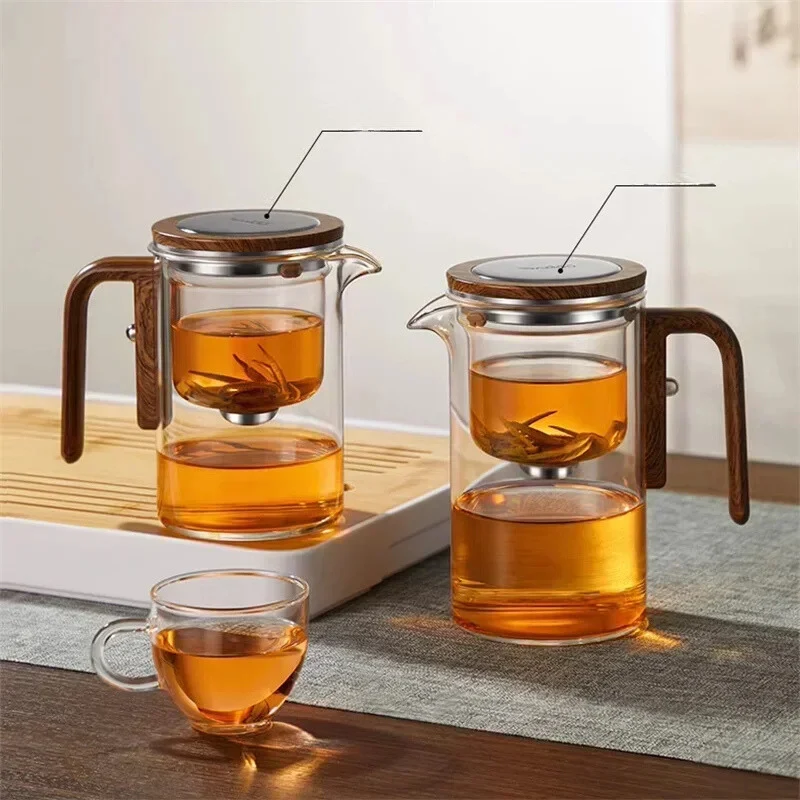 Glazen Theepot met Magnetisch Filtersysteem 520ml-720ml Borosilicaatglas Afneembare Zeef Houten Handvat Losse Thee Infuser Koffiekan | Sansoti