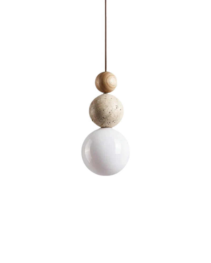 Sculptuur Hanglamp met Natuursteen en Glazen Bol – Warm Ambient Licht voor Eetkamer Woonkamer Slaapkamer – Japandi Design Hangverlichting | Sansoti