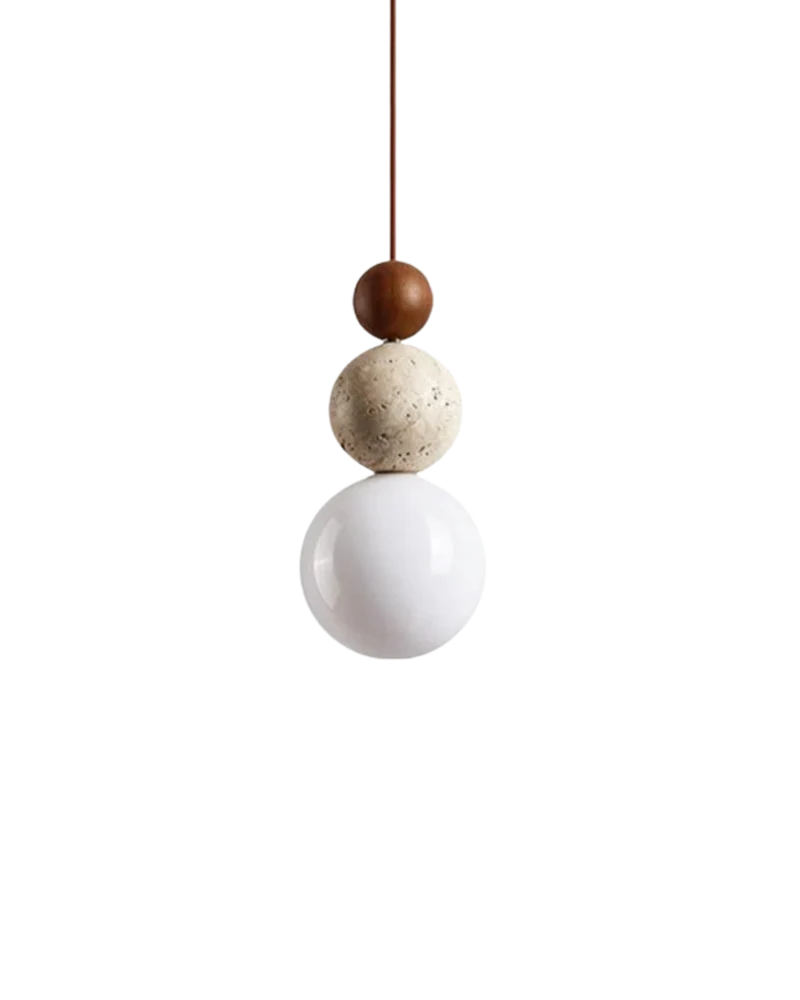 Sculptuur Hanglamp met Natuursteen en Glazen Bol – Warm Ambient Licht voor Eetkamer Woonkamer Slaapkamer – Japandi Design Hangverlichting | Sansoti