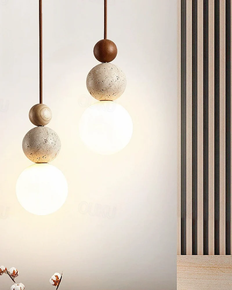 Sculptuur Hanglamp met Natuursteen en Glazen Bol – Warm Ambient Licht voor Eetkamer Woonkamer Slaapkamer – Japandi Design Hangverlichting | Sansoti