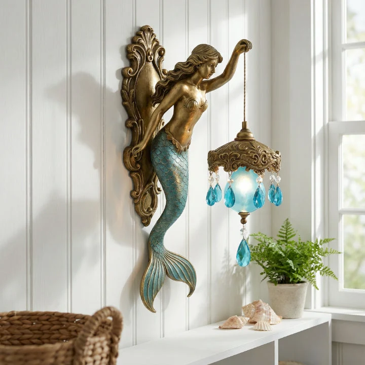 Wandlamp Zeemeermin Kunsthars Glas Kristal 20cm Slaapkamer Gang Woonkamer Sfeerverlichting Decoratieve Wandverlichting Binnen | Sansoti