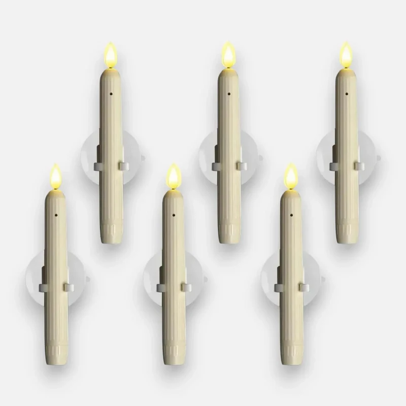 Vensterkaarsen LED Flikkerlicht Kunststof Ivoor 18,2cm Set 6 Stuks Schemersensor Timer Sfeerlicht Kerstdecoratie Raamdecoratie Batterij | Sansoti