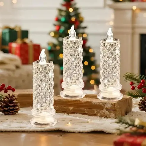 LED Kristalkaars Set 4 Stuks Warmwit Licht Batterij Veilige Nepkaarsen voor Feestdagen en Sfeerverlichting Zonder Vlam Kristalglas Look Tafeldecoratie | Sansoti