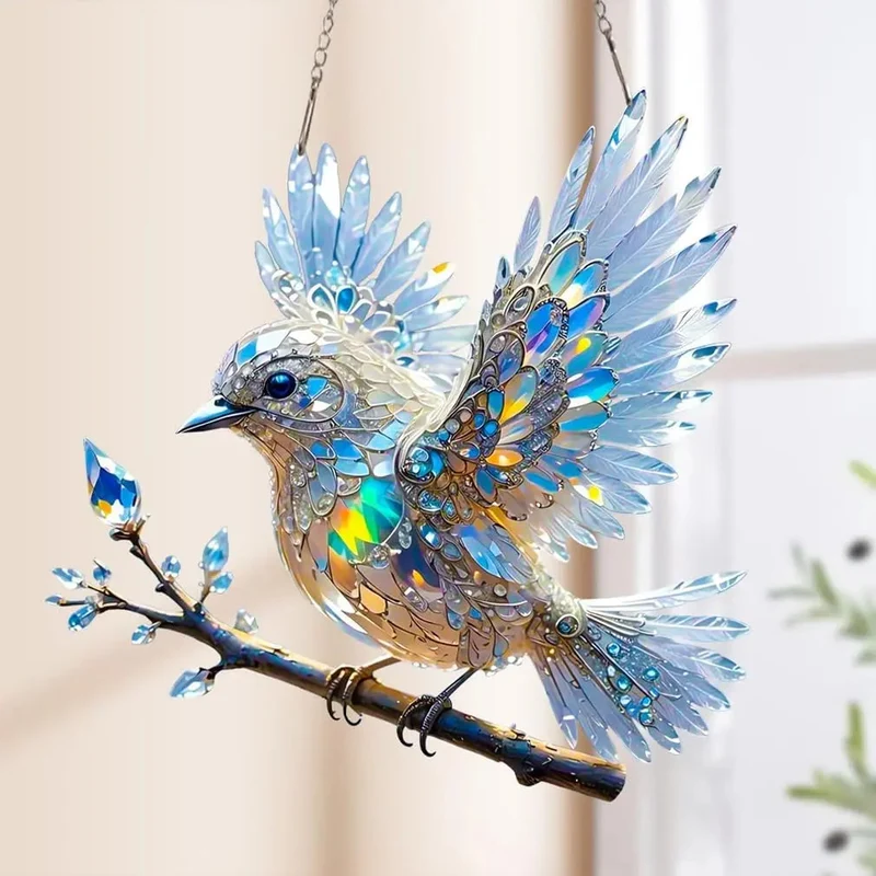 Kristallen Vogel Acryl 15x15cm 20x20cm Raamhanger Lichtreflecties Regenboog Woonkamer Raam Suncatcher Decoratie Cadeau Transparant | Sansoti