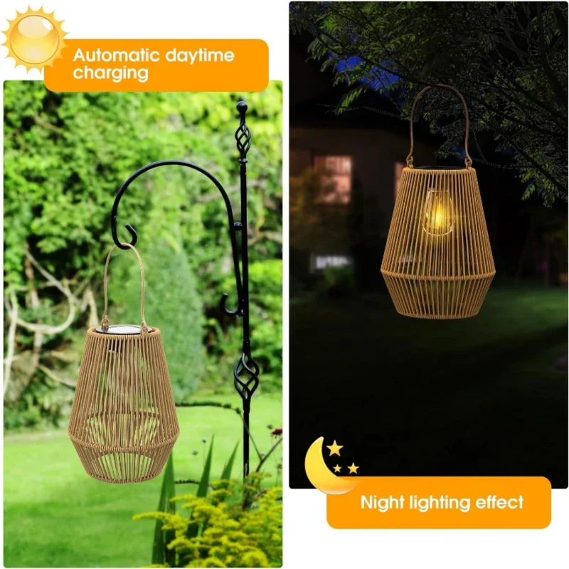 Handgevlochten Zonne-energie Tuinlantaarn met LED-verlichting Weerbestendig voor Terras en Tuin | Sansoti