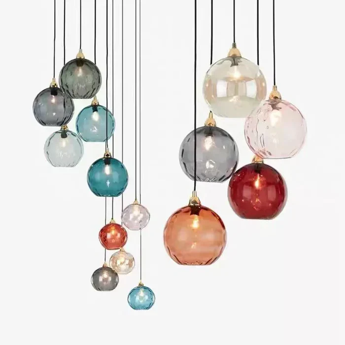 Glazen Bol Hanglamp met Gekleurde Glaskap voor Eetkamer Woonkamer | Sansoti