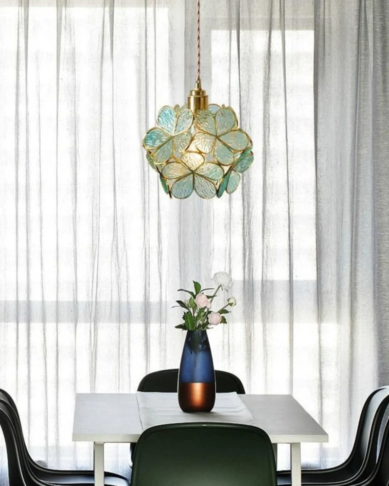 Handgemaakte Hanglamp met Acryl Bloem en IJzeren Frame Transparant Roze Blauw Beige voor Eetkamer Woonkamer Slaapkamer | Sansoti