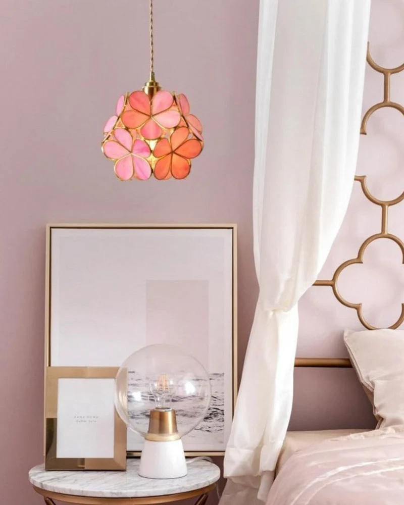 Handgemaakte Hanglamp met Acryl Bloem en IJzeren Frame Transparant Roze Blauw Beige voor Eetkamer Woonkamer Slaapkamer | Sansoti