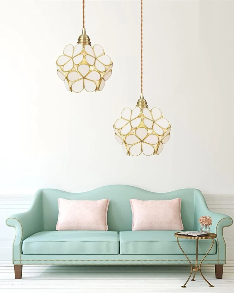 Handgemaakte Hanglamp met Acryl Bloem en IJzeren Frame Transparant Roze Blauw Beige voor Eetkamer Woonkamer Slaapkamer | Sansoti