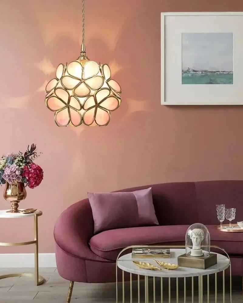 Handgemaakte Hanglamp met Acryl Bloem en IJzeren Frame Transparant Roze Blauw Beige voor Eetkamer Woonkamer Slaapkamer | Sansoti