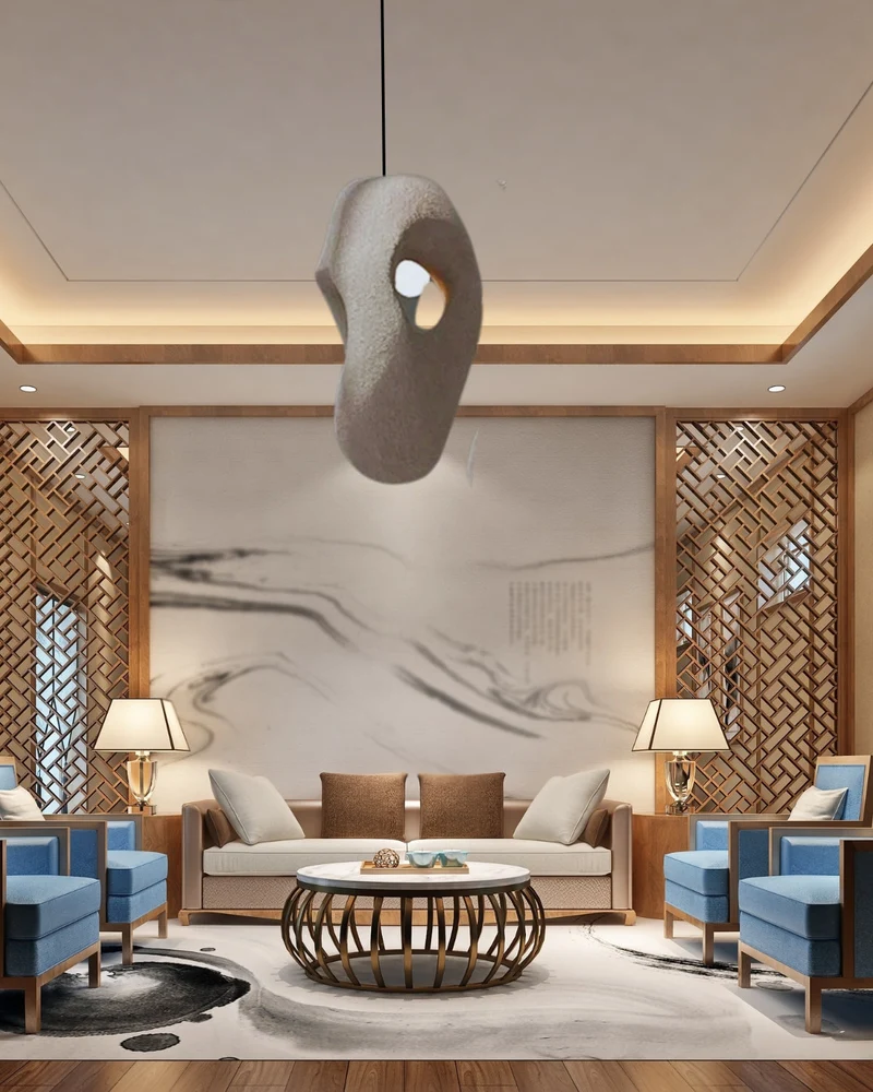 Organische Steen Hanglamp – Sculptural Elegantie voor Modern Interieur | Sansoti
